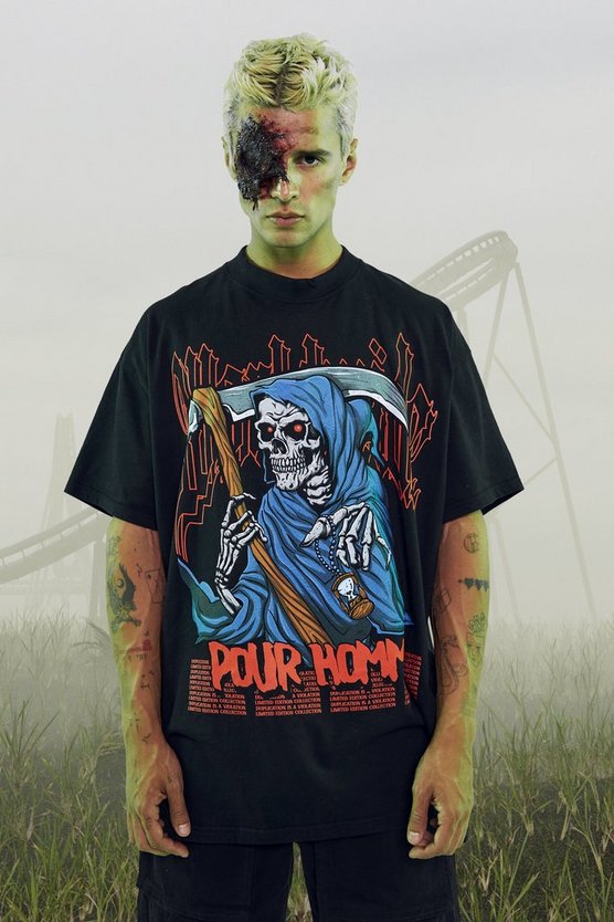 Oversize T-Shirt mit Grim Reaper Print