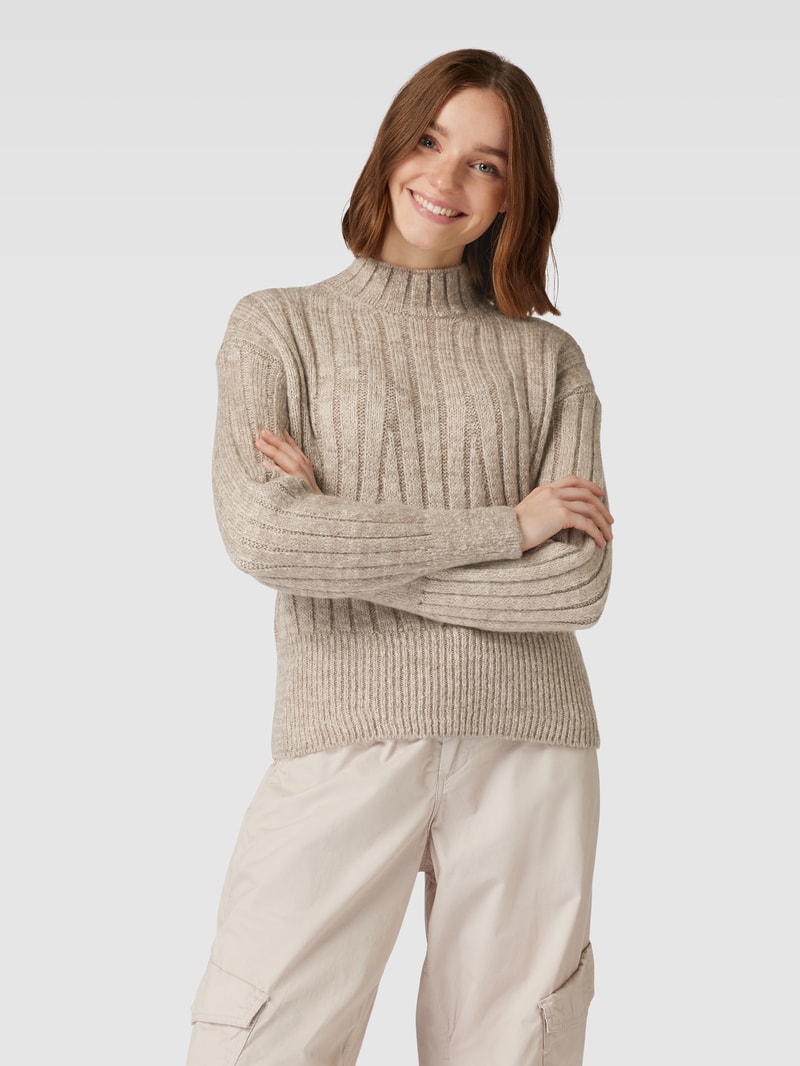 Strickpullover mit Stehkragen Modell 'AGNES' in hellbraun