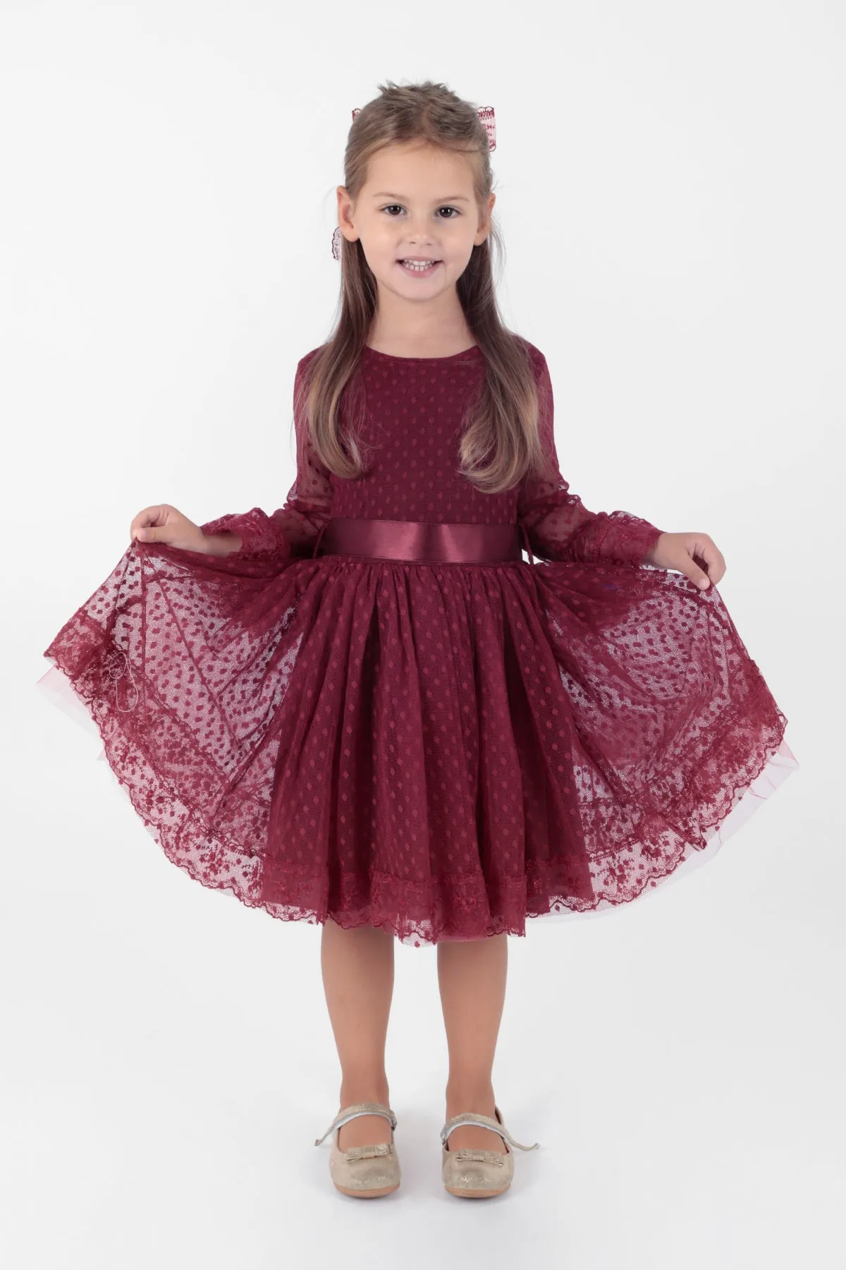 AHENGİM  Trendiges Abendkleid für Mädchen mit Schnalle und Tüllspitze Ak2209