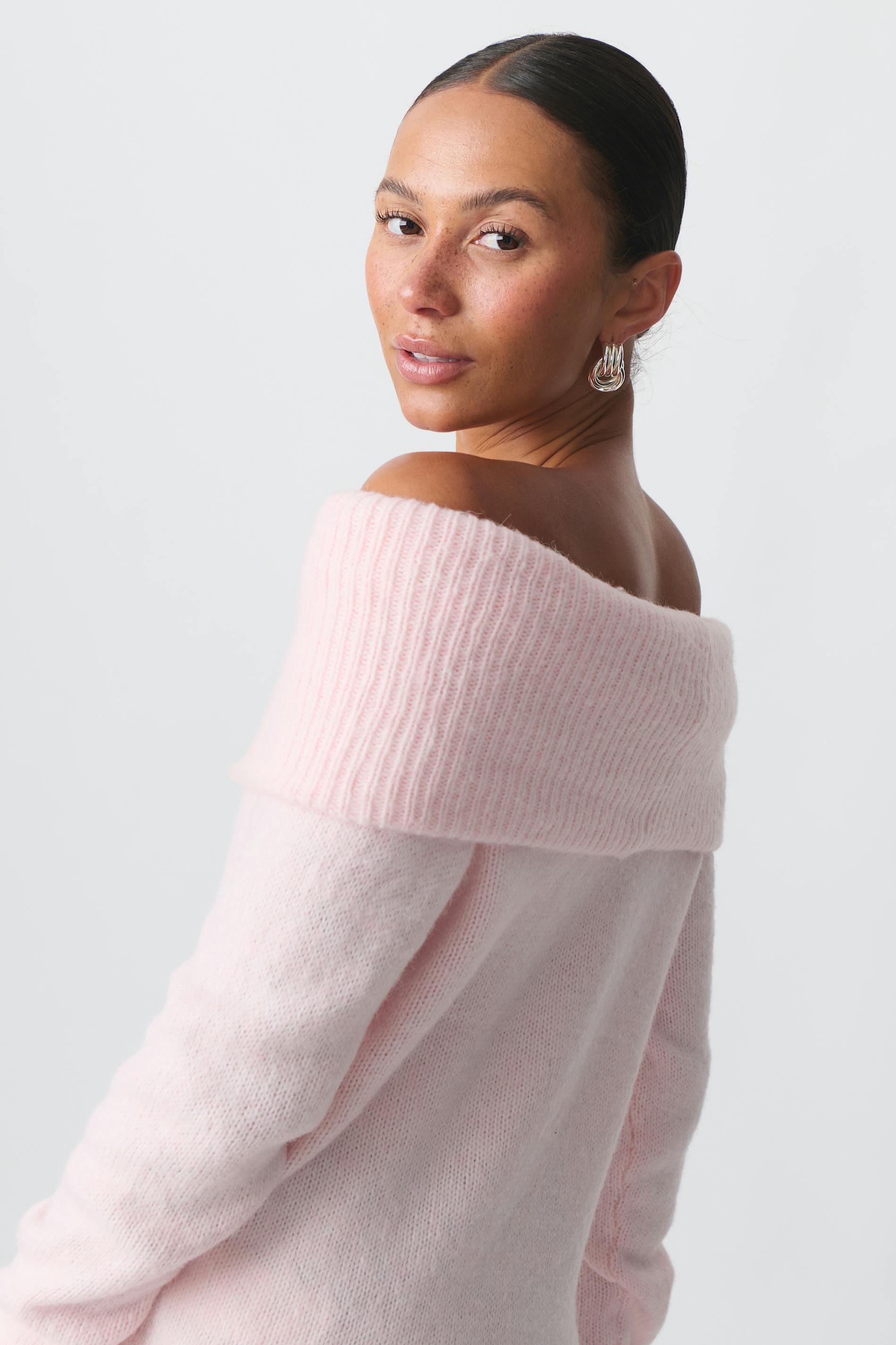 Knitted off shoulder sweater
