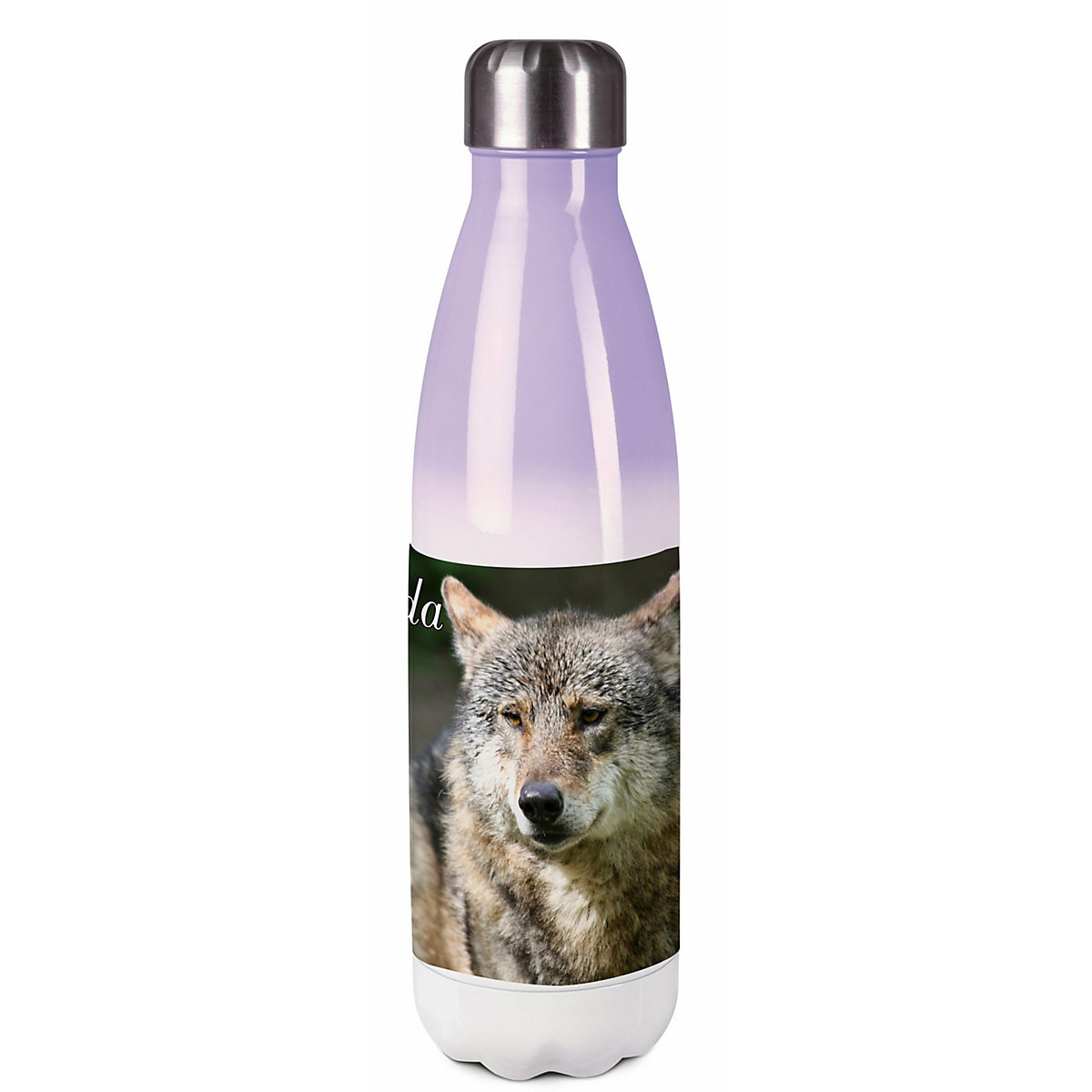 Edelstahl Kinder Thermoflasche / Trinkflasche bunt Wolf Spülmaschinenfest, Auslaufsicher, Bruchfest, Doppelwandig, Für Heißgetränke geeignet, Mit Deckel, Isoliert