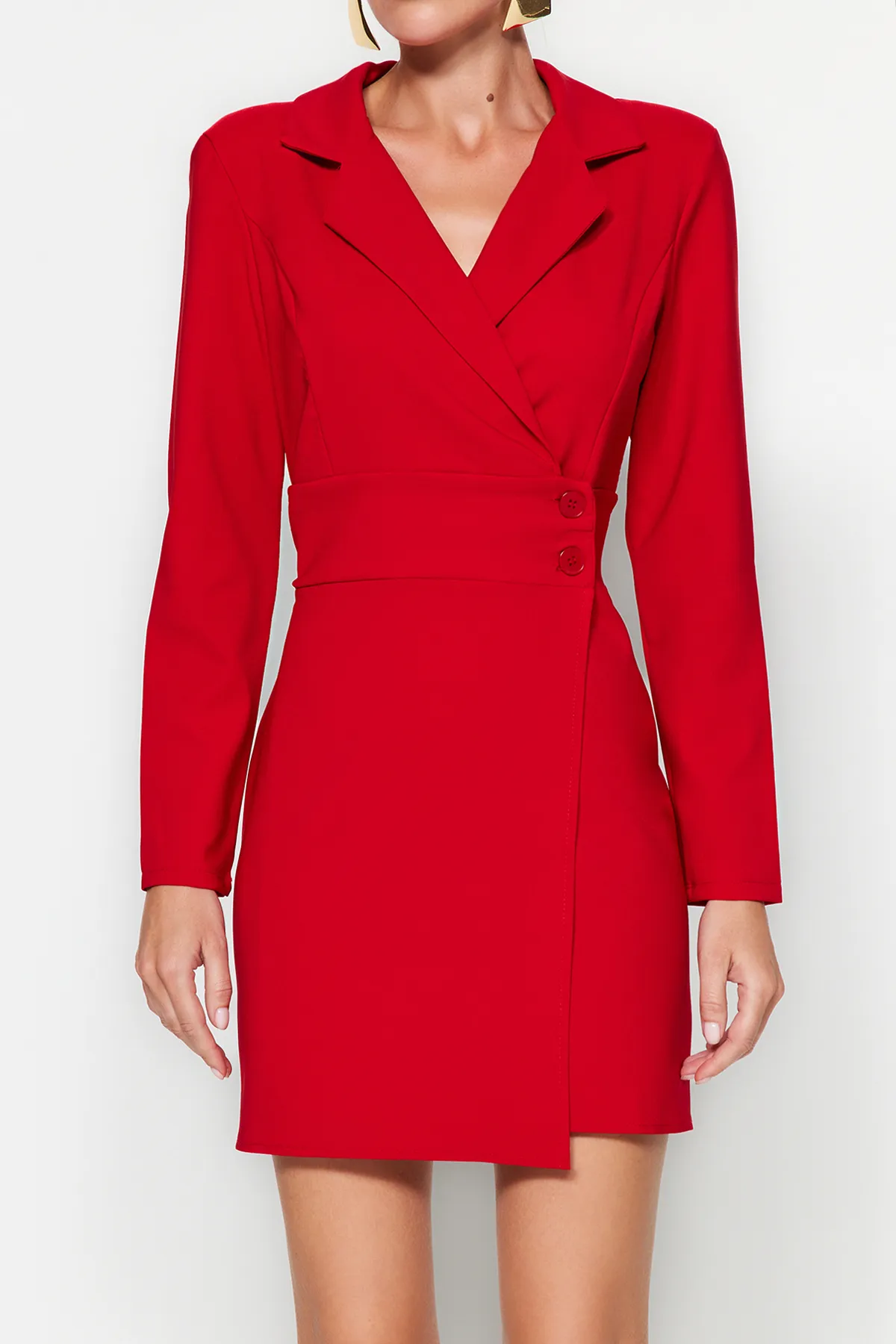 Trendyol Collection  Rotes, gewebtes Mini-Jackenkleid mit Knöpfen und Details TWOAW24EL00462