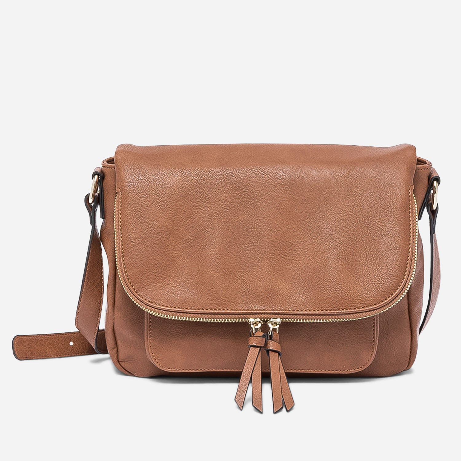 Sac besace camel avec rabat zippé