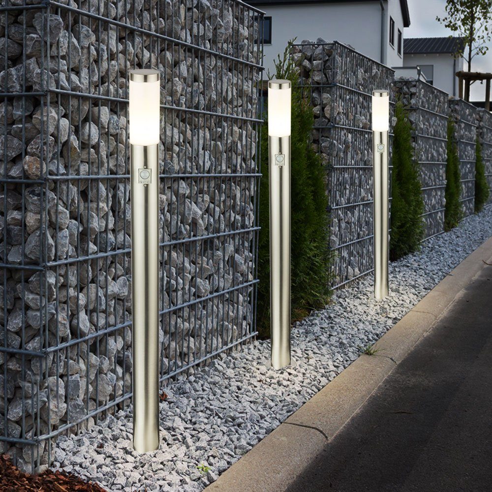 etc-shop Sockelleuchten, Leuchtmittel nicht inklusive, 3x Außen Steh Lampen Edelstahl Terrassen Strahler Park Leuchten