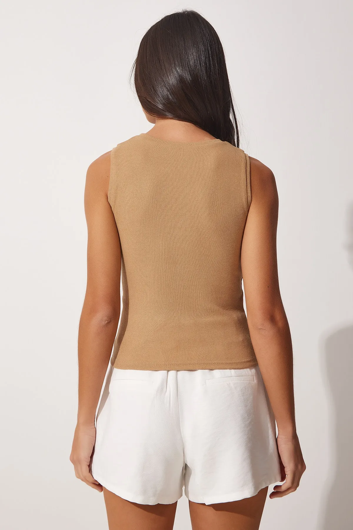 Happiness İstanbul  Damen-Strickbluse aus Baumwolle mit Rundhalsausschnitt in Keksform GT00020