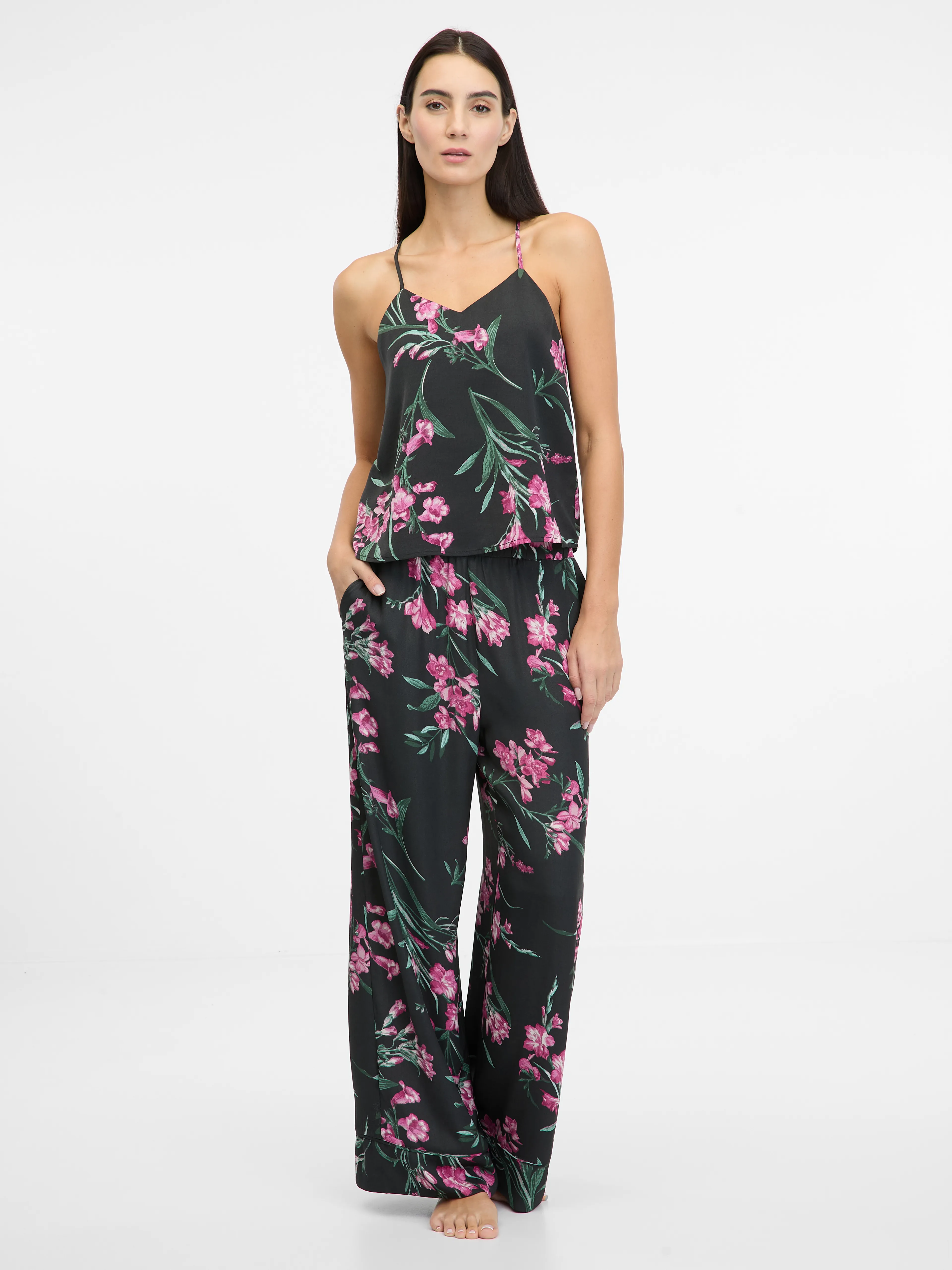 Schwarzes Damen-Satin-Pyjama-Top ORSAY