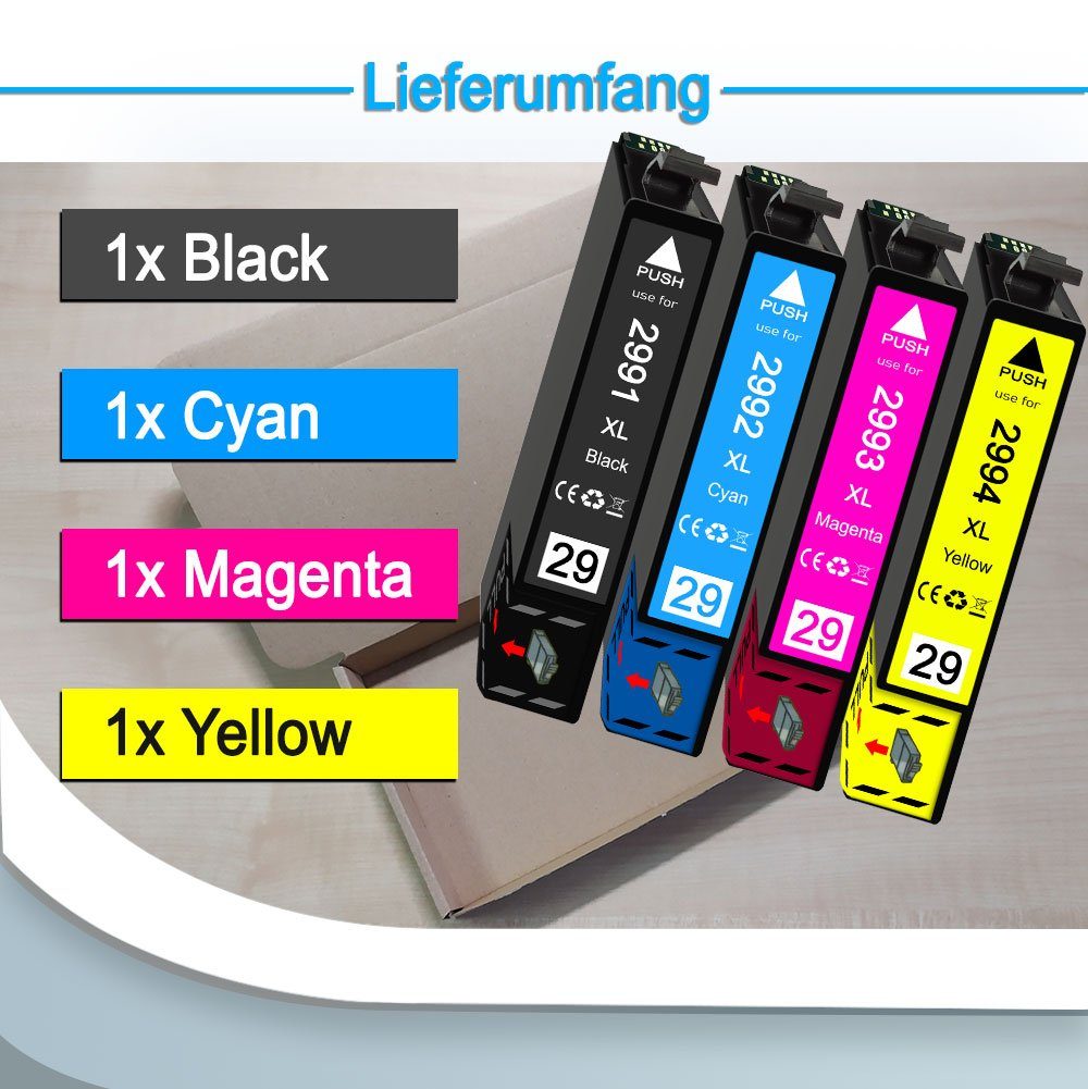Druckerparadies 4er Pack Druckerpatronen 29 29XL kompatibel mit Epson XP-352 Tintenpatrone (4-tlg)