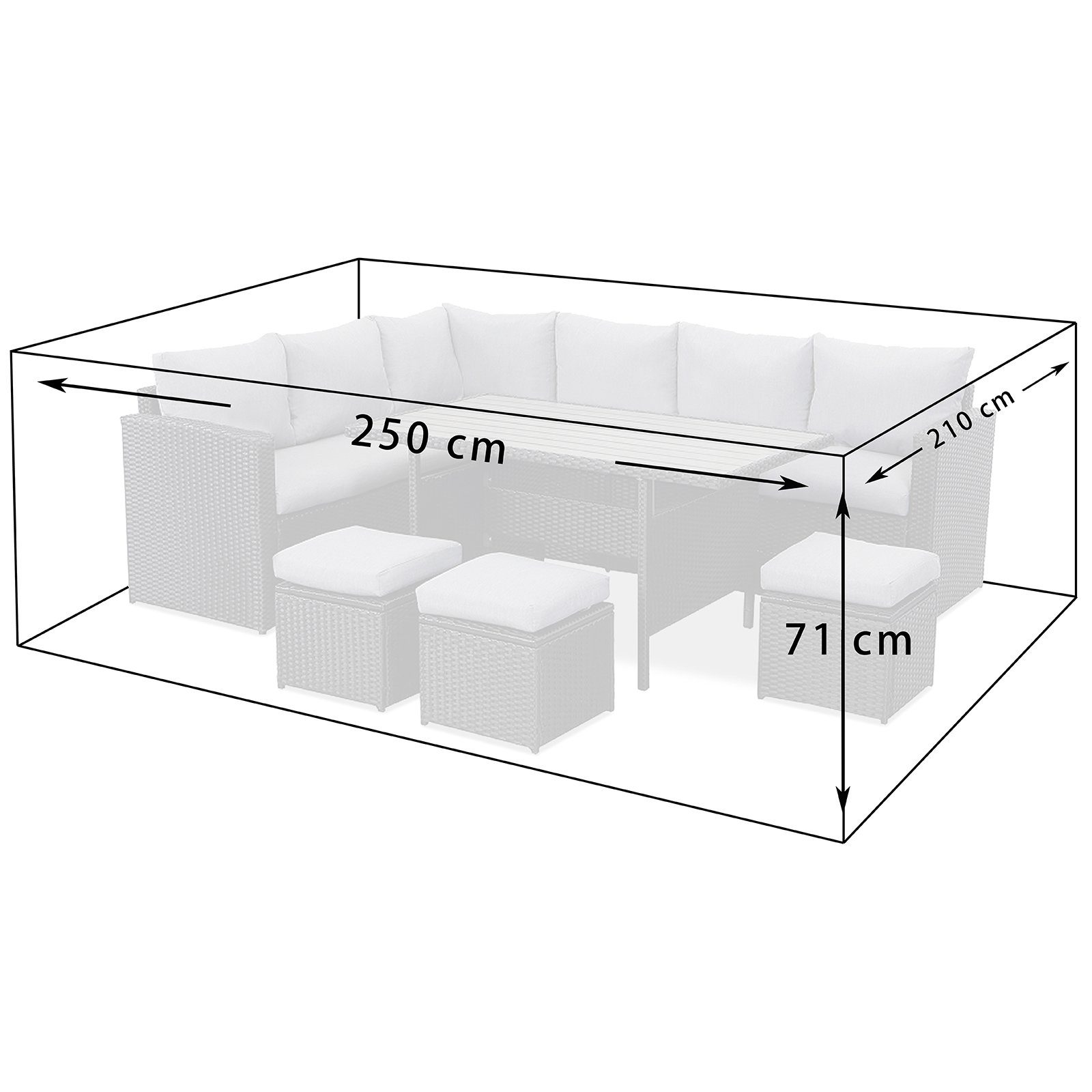MeXo Gartenlounge-Set Polyrattan Gartenmöbel Set, (Terrassemöbel Set Lounge, 7-tlg., Ecksofa mit 3 x 2-Sitzer-Sofa, 3 Hocker, großer Esstisch 132x76x67 cm), Garten Essgruppe für 6-9 Personen