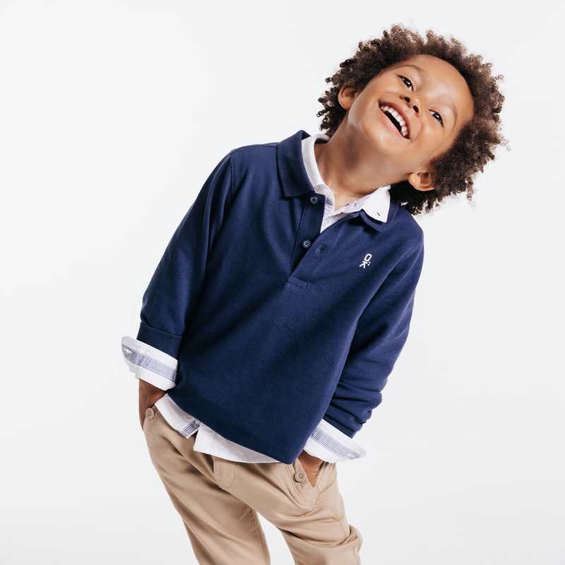 Polo manches longues bleu garçon