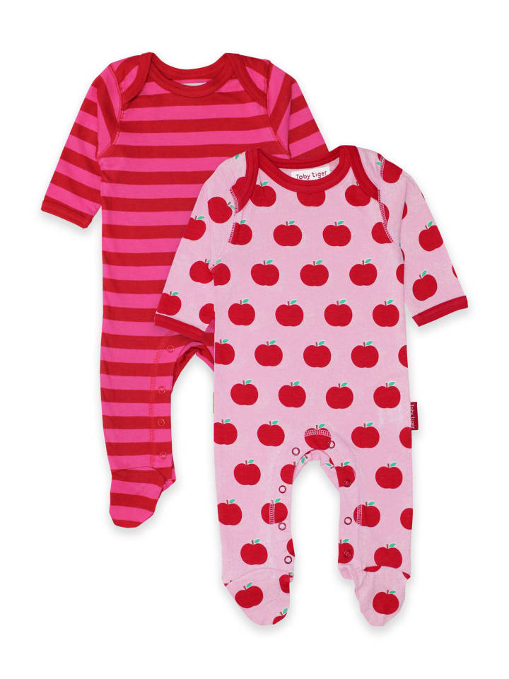 Toby Tiger Baby Strampler im Doppelpack mit Apfel Print in rosa günstig kaufen