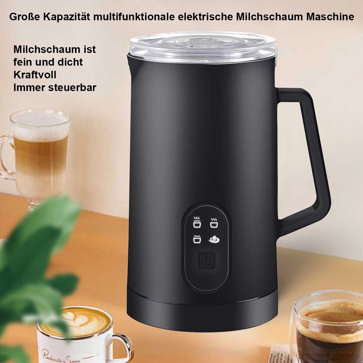 Hikeren Milchaufschäumer 4-in-1 Elektrischer Milchaufschäumer,400W,350ml für Heißer,Kalter, 400,00 W