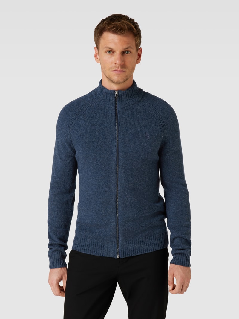 Strickjacke mit Label-Stitching Modell 'GEORG' in marineblau meliert