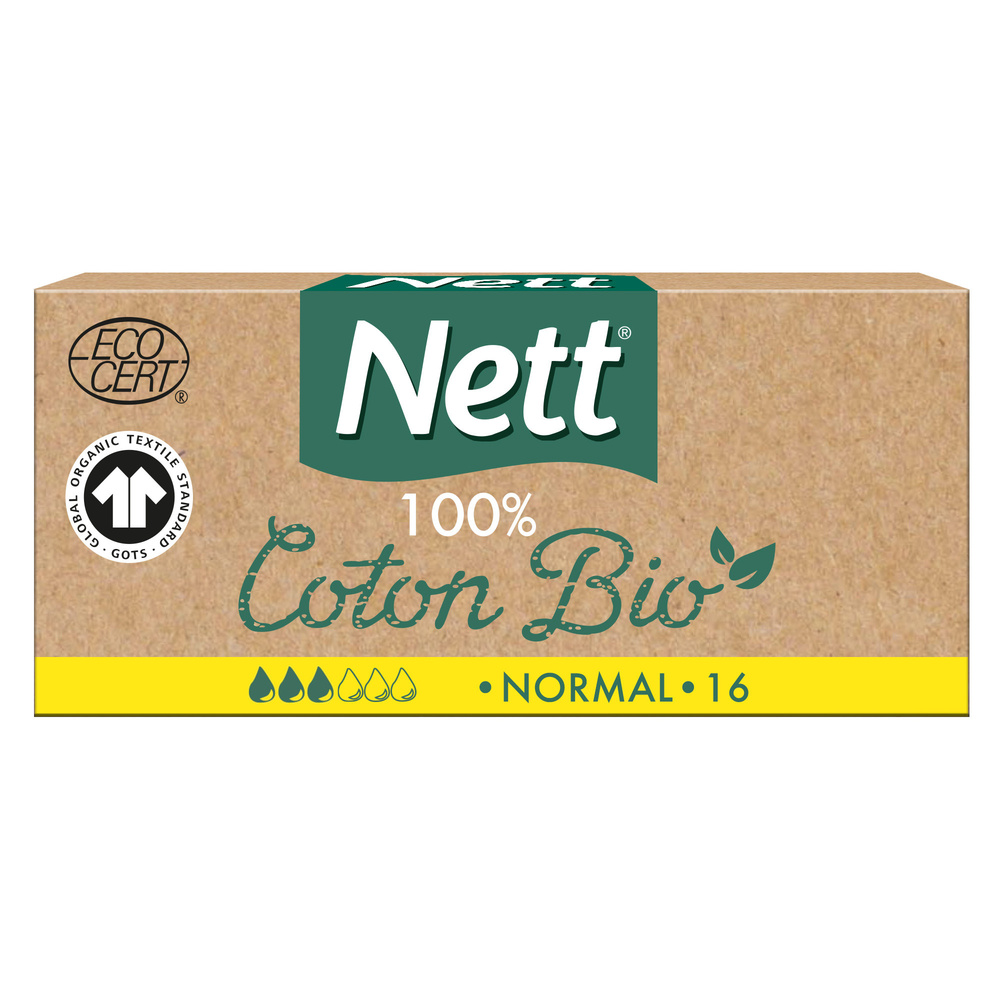 nett Coton Bio Tampon sans Applicateur, Normal, Boite de 16 Tampons Tampon