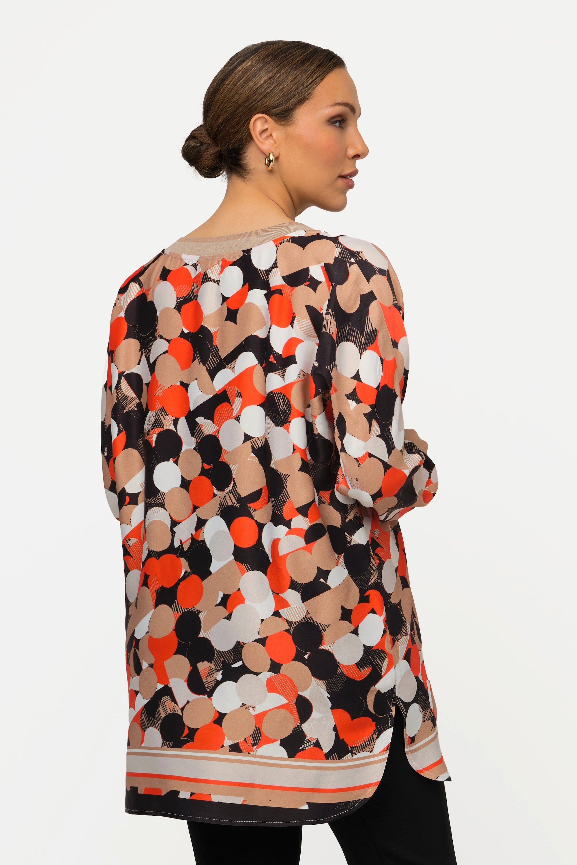 Ulla Popken Tunika Tunika Punkte Satin Oversized V-Ausschnitt 3/4-Arm