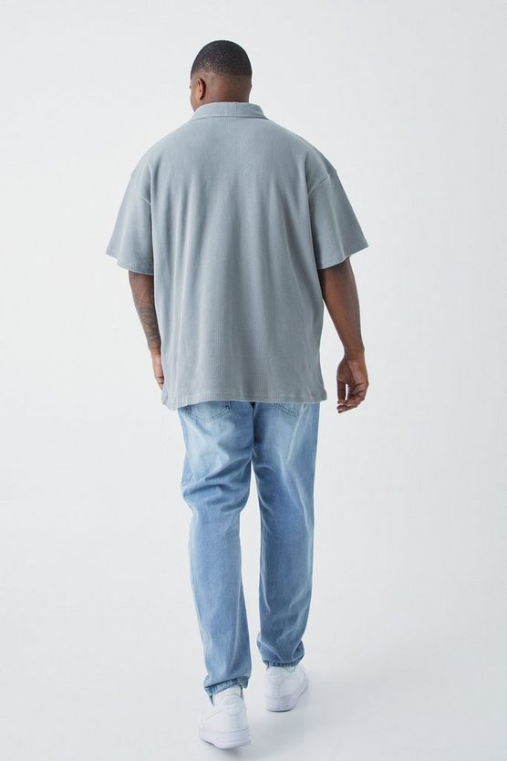 Plus Oversize Poloshirt in Waffeloptik
