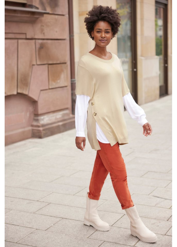 High-Waist-Cordhose mit Bequembund, knöchellang