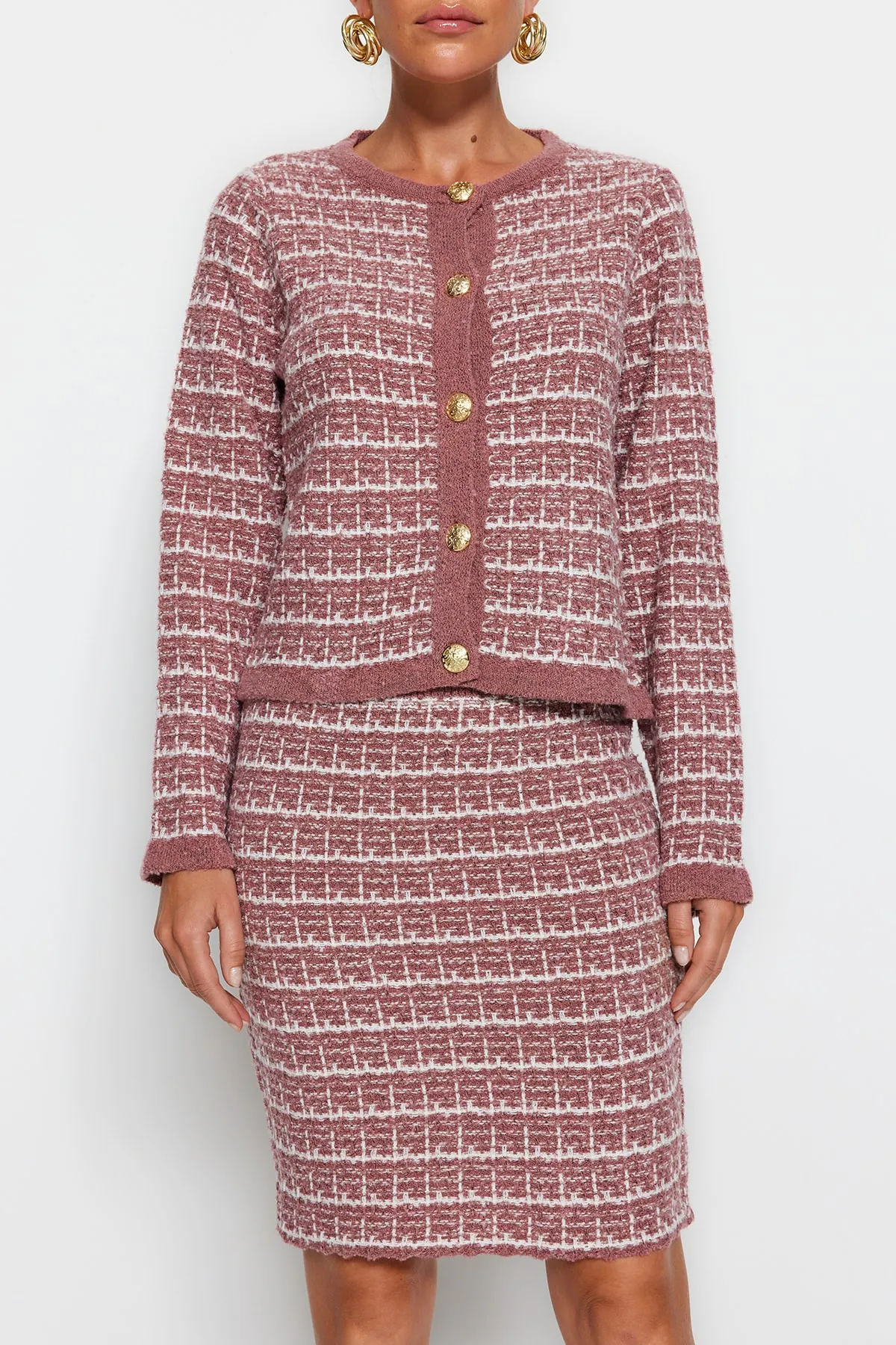 Trendyol Collection  Dried Rose Rundhals-Strickoberteil und -unterteil-Set TWOAW24AU00001