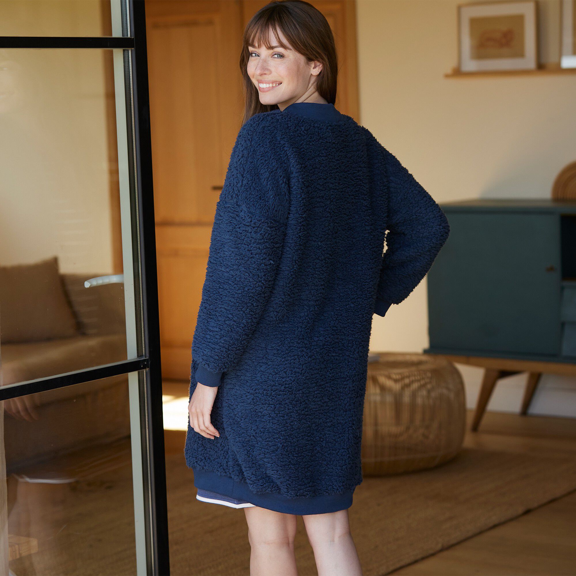 Gilet long d'intérieur maille bouclette