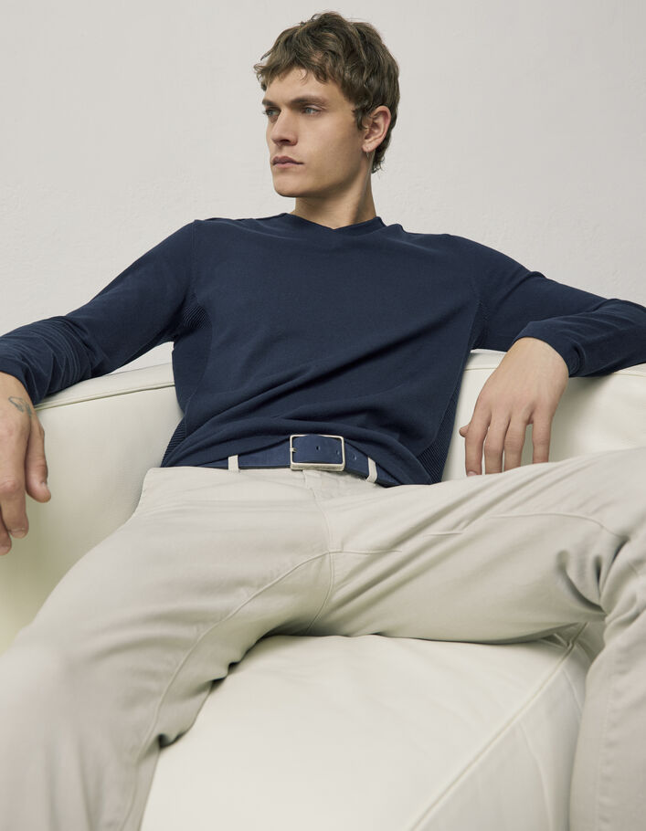 Pull marine à côtes Ottoman et col V Homme