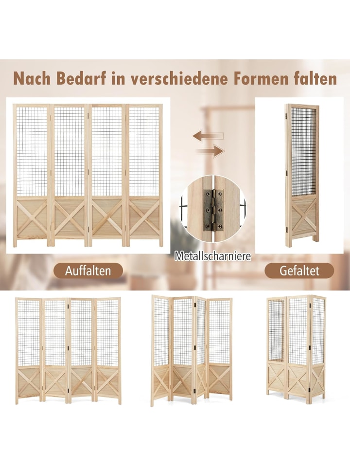 COSTWAY Paravent 144cm 4 tlg. Trennwand in Hellbraun günstig kaufen onesize