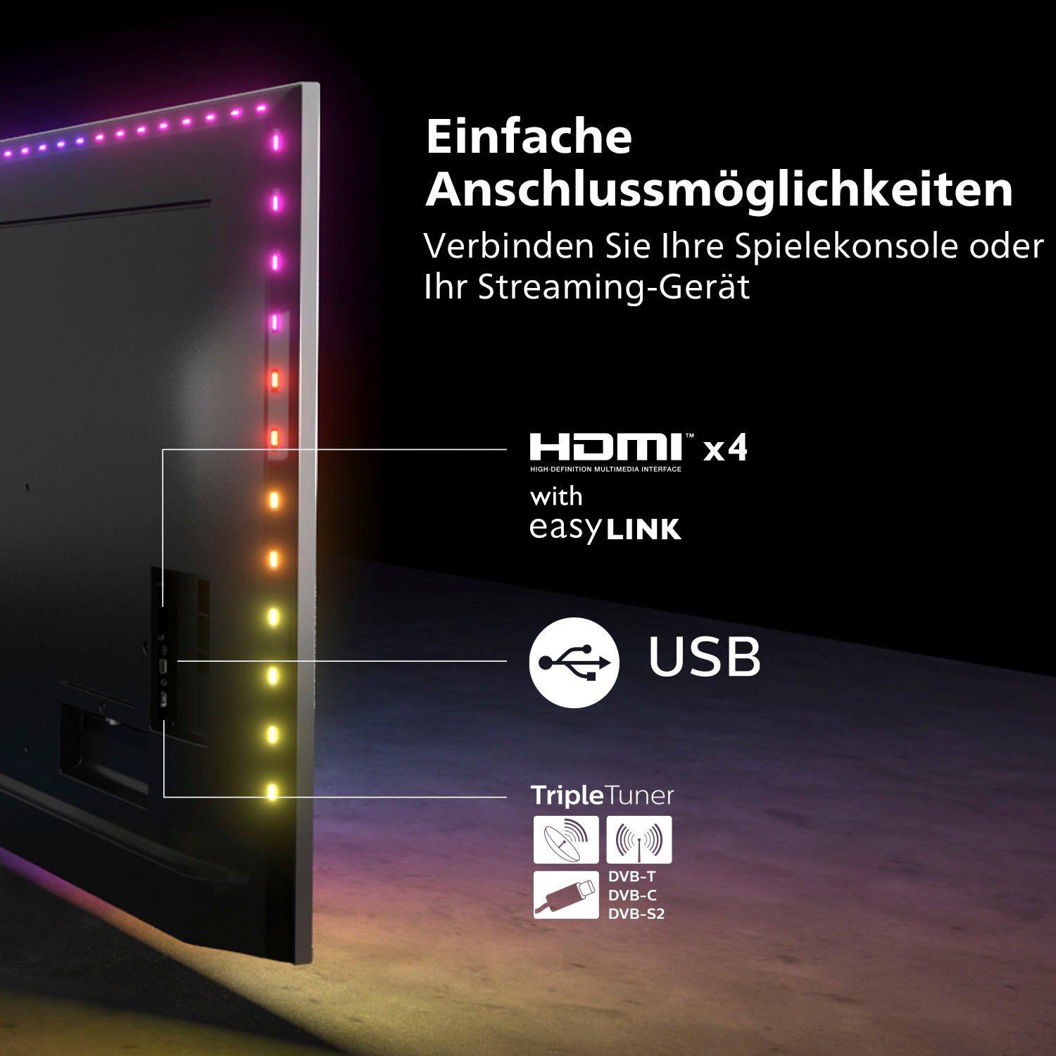 Philips 48OLED707/12 OLED-Fernseher (121 cm/48 Zoll, 4K Ultra HD, Android TV, Smart-TV, 3-seitiges Ambilight)