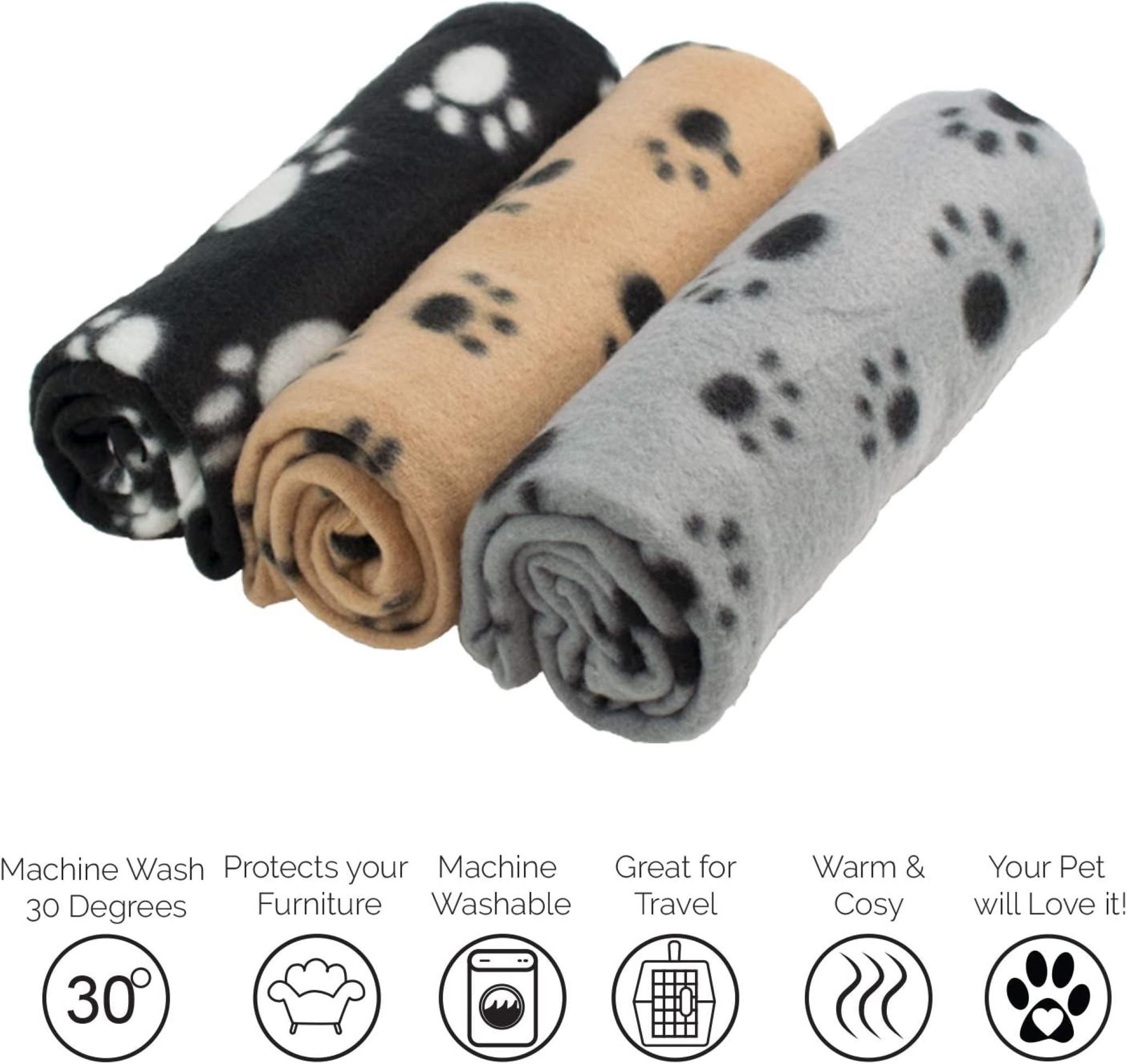 Bäll Tierdecke Hundedecke Katzen Decke Fleece robust, reißfest, flauschig weich, Möbel und Polsterschutz, 3 STK SPARSET
