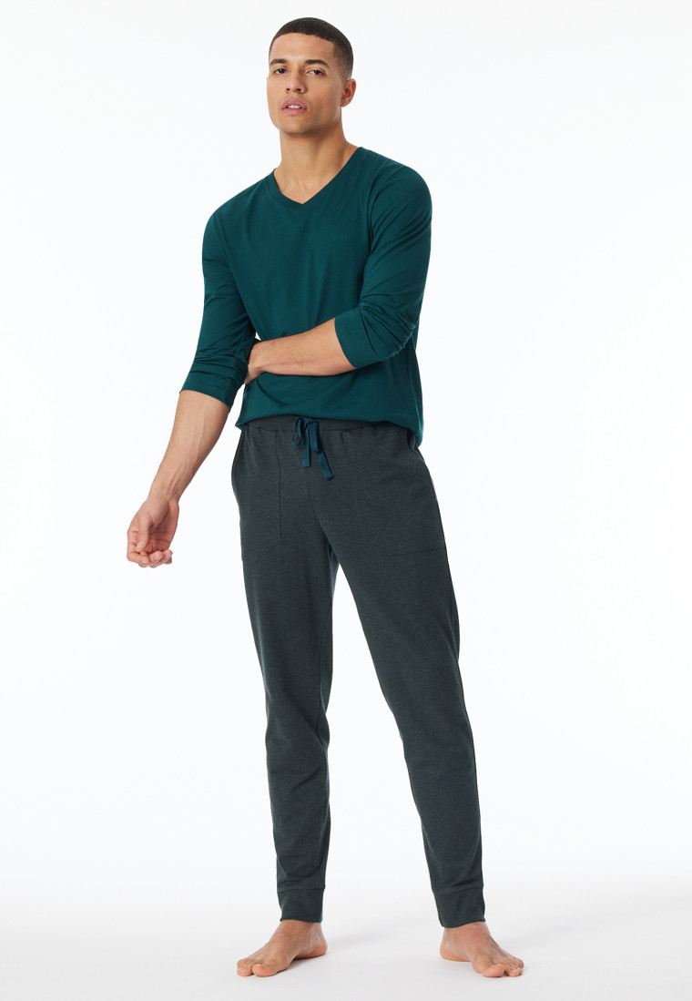 Loungehose lang Organic Cotton Bündchen dunkelgrau meliert - Mix+Relax