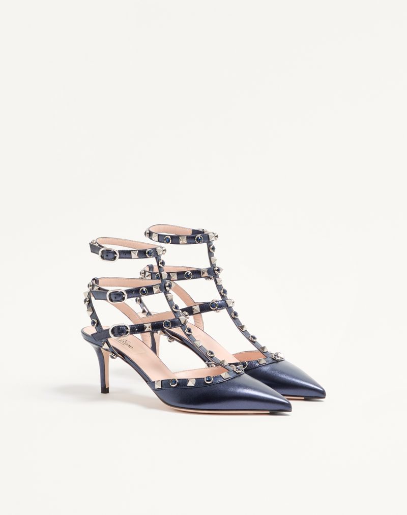 Rockstud pumps i lamineret nappalæder med 65 mm cabochon