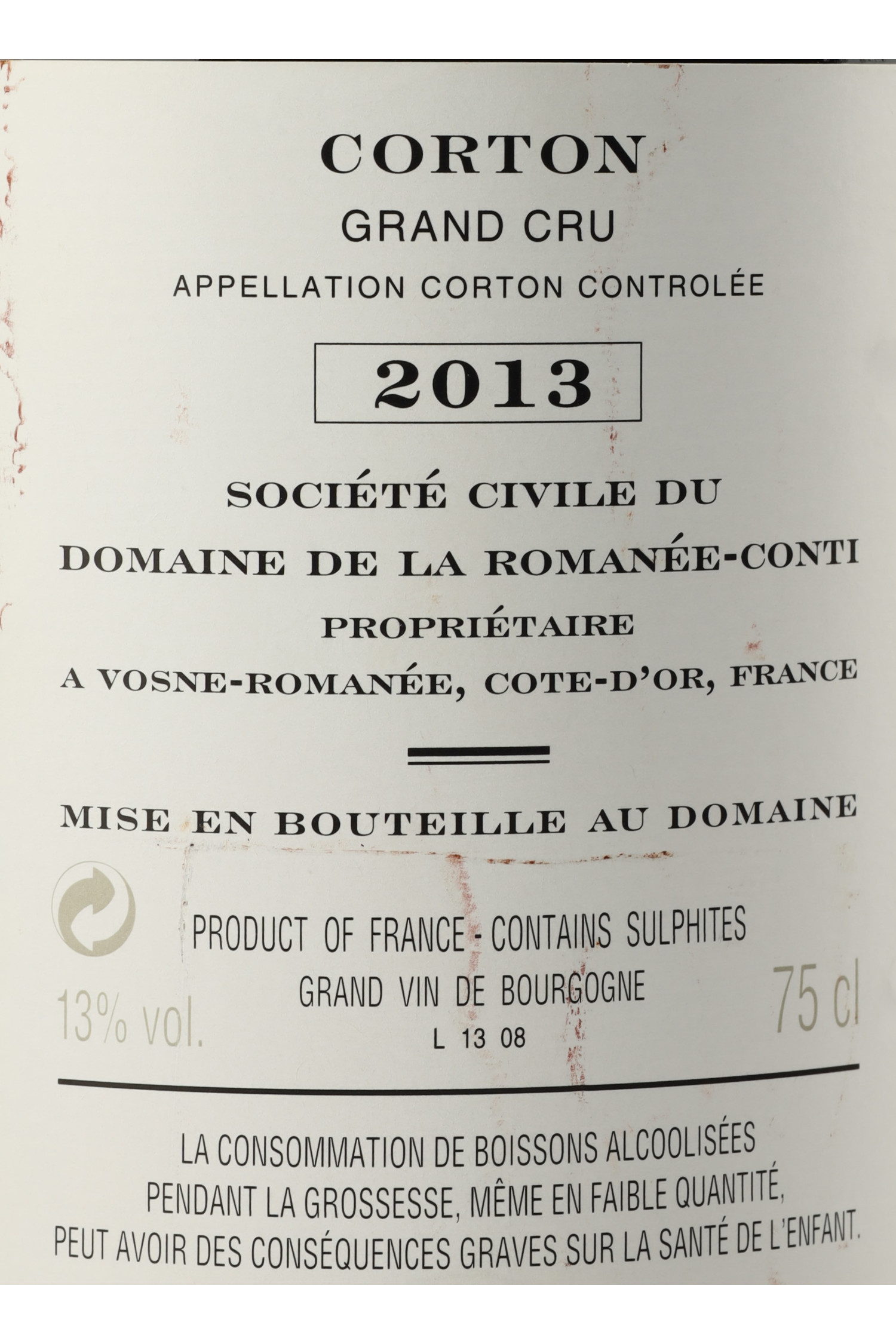 Domaine De La Romanee Conti 2013, Corton