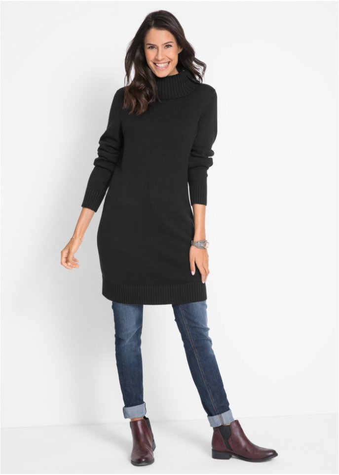 Baumwoll Longpullover mit Stehkragen