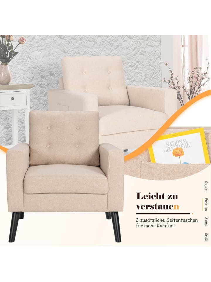 COSTWAY Relaxsessel mit 2 Taschen 81x67x86cm in Beige günstig kaufen onesize