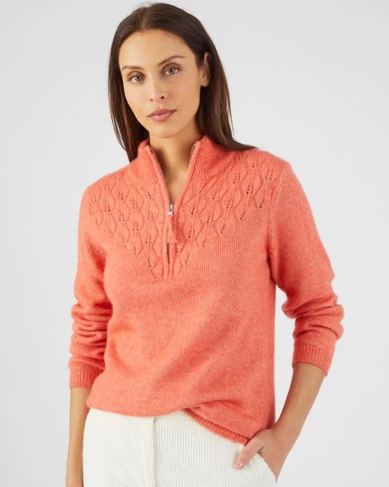 Pull col zippé fantaisie ajourée