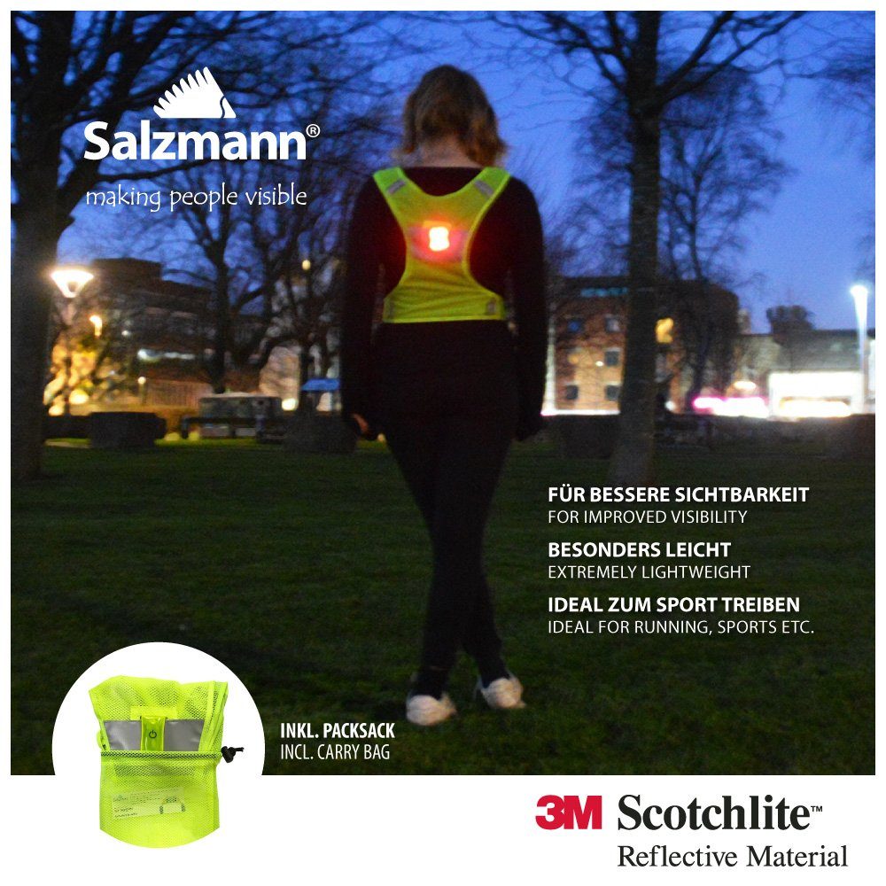 Salzmann Warnweste Laufweste mit LED Licht, mit 3M Scotchlite Reflektorstreifen