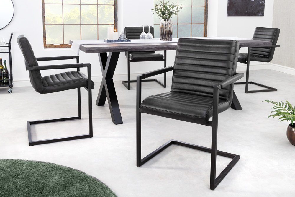 riess-ambiente Freischwinger BUFFALO anthrazit, Esszimmer · Leder · Metall · mit Armlehne · Industrial Design