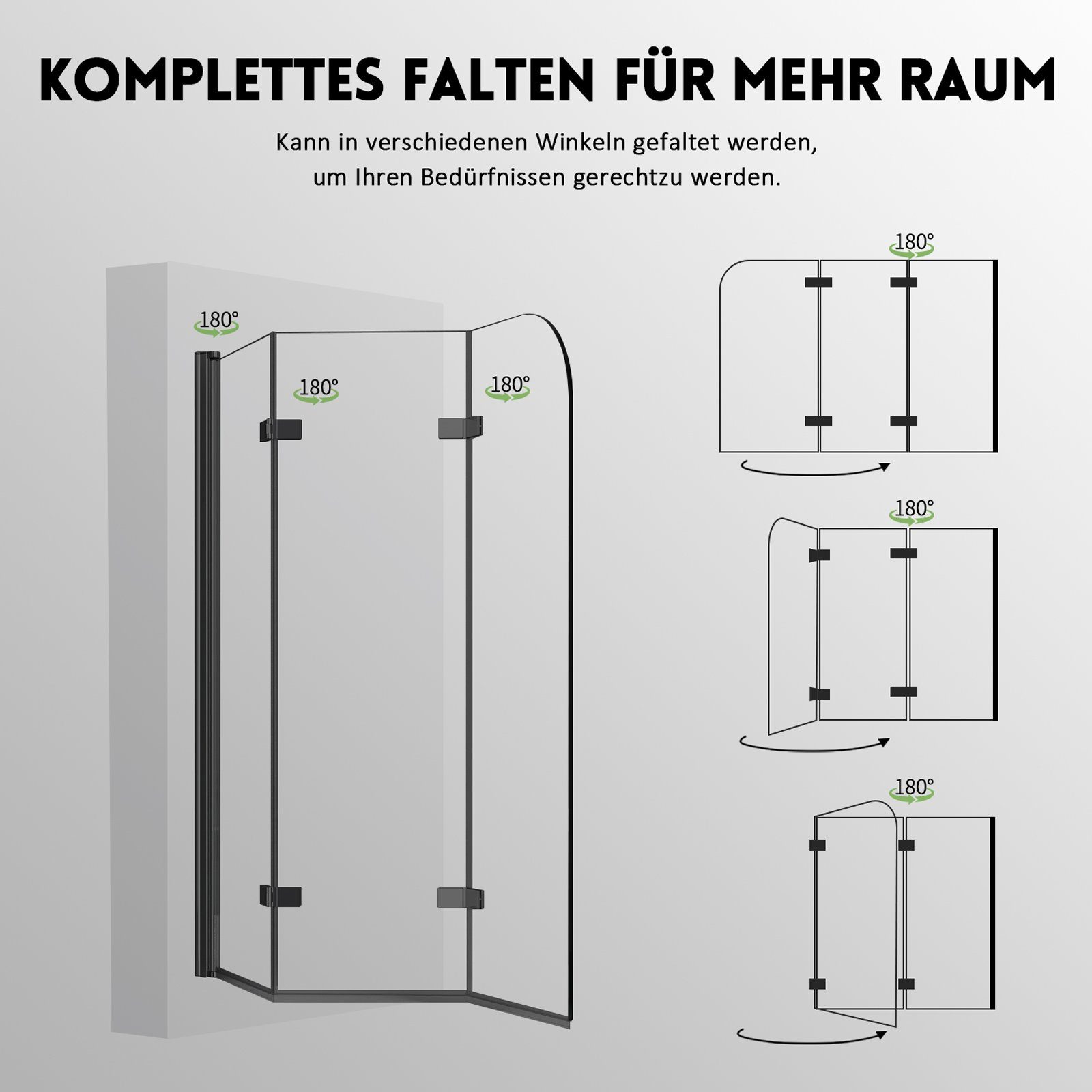 Boromal Badewannenaufsatz 3 teilig faltbar Schwarz 180° Faltwand Duschabtrennung Badewanne ESG, beideseitig Nano, Alu Wandprofil, (Duschwand für Badewanne, 120x140cm, 130x140cm), Rechts-und Links montierbar, Hebe-/Senkfunktion