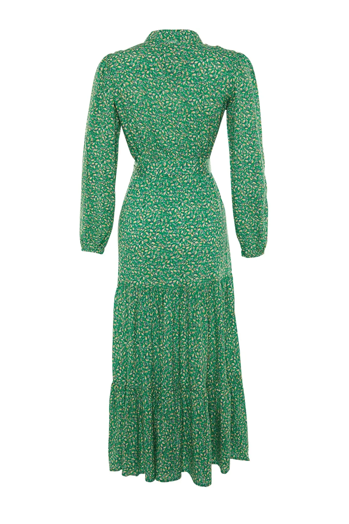 Trendyol Modest  Grünes, kleines, mit Blumenmuster bedrucktes, gewebtes Kleid mit Rüschen und Gürtel TCTSS21EL3340