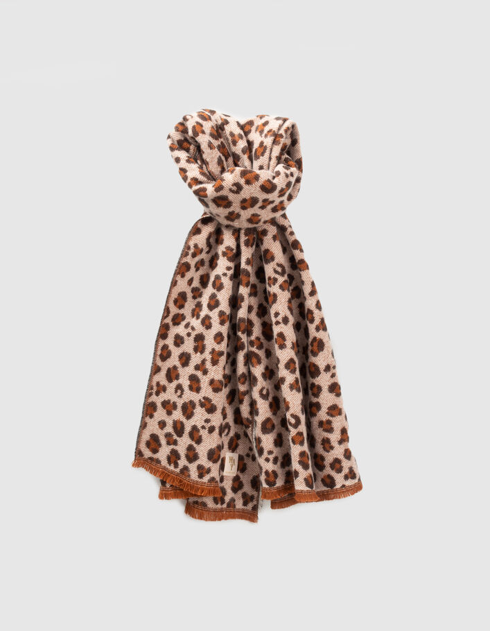 Echarpe beige jacquard motif léopard fille