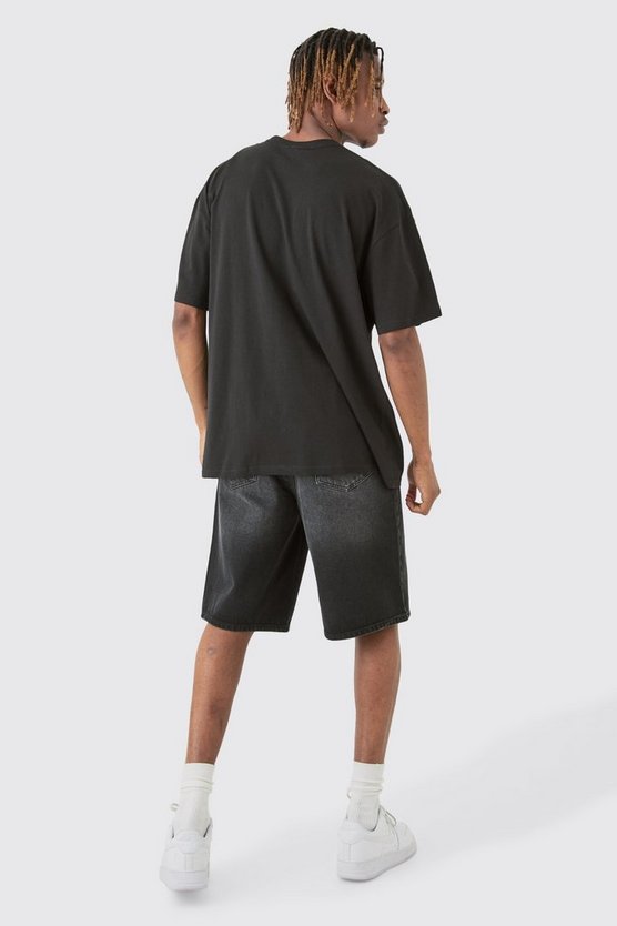Tall schwarzes florales T-Shirt