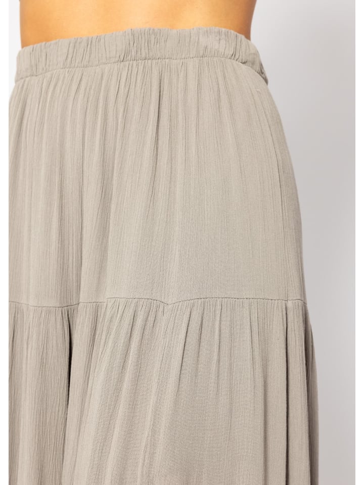 SASSYCLASSY Maxi Volantsrock in Crinkle-Optik in Taupe günstig kaufen