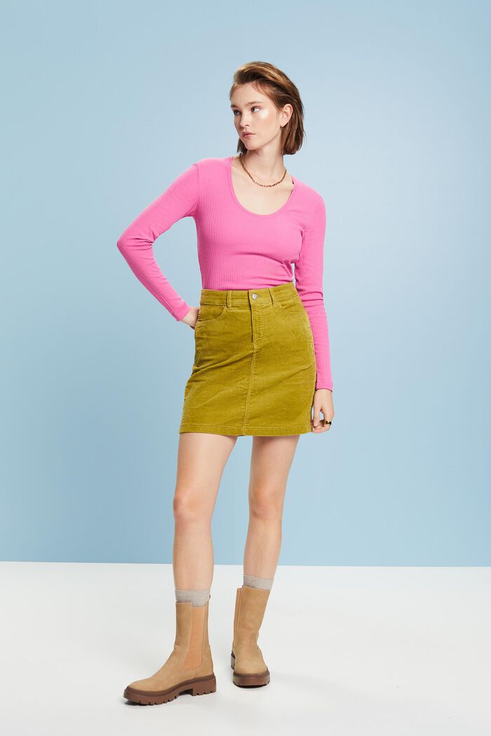 Pointelle-T-Shirt mit weitem Rundhalsausschnitt
