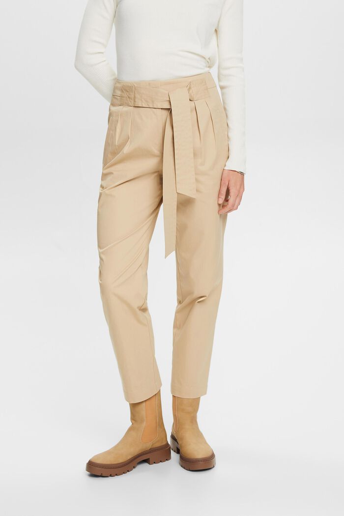 Chinohose mit fixiertem Gürtel, 100 % Baumwolle