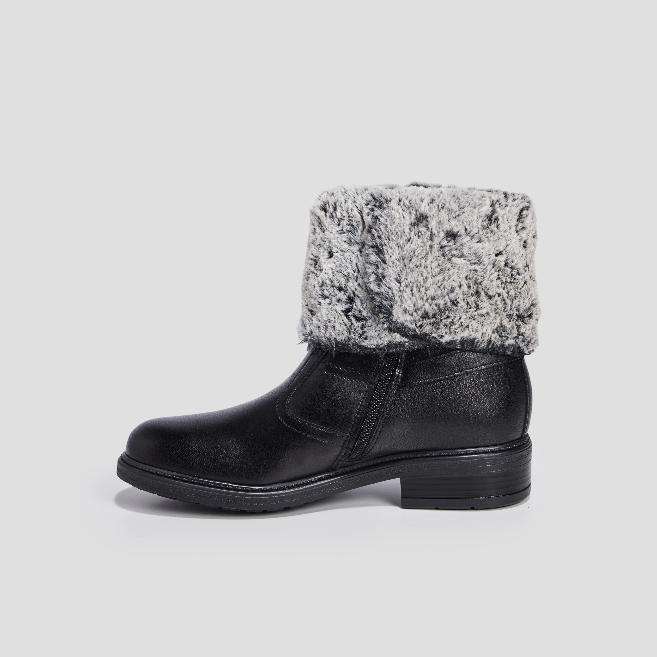 Bottines à fourrure en cuir noir fille | La Halle