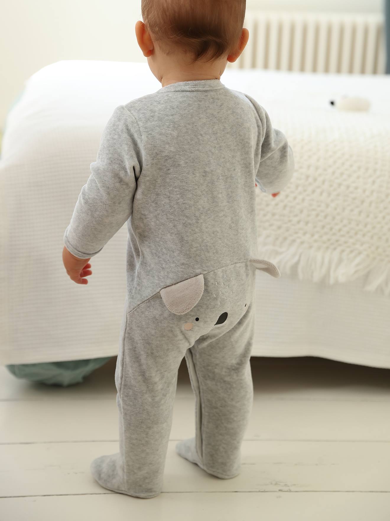 Dors-bien koala bébé en velours gris chiné