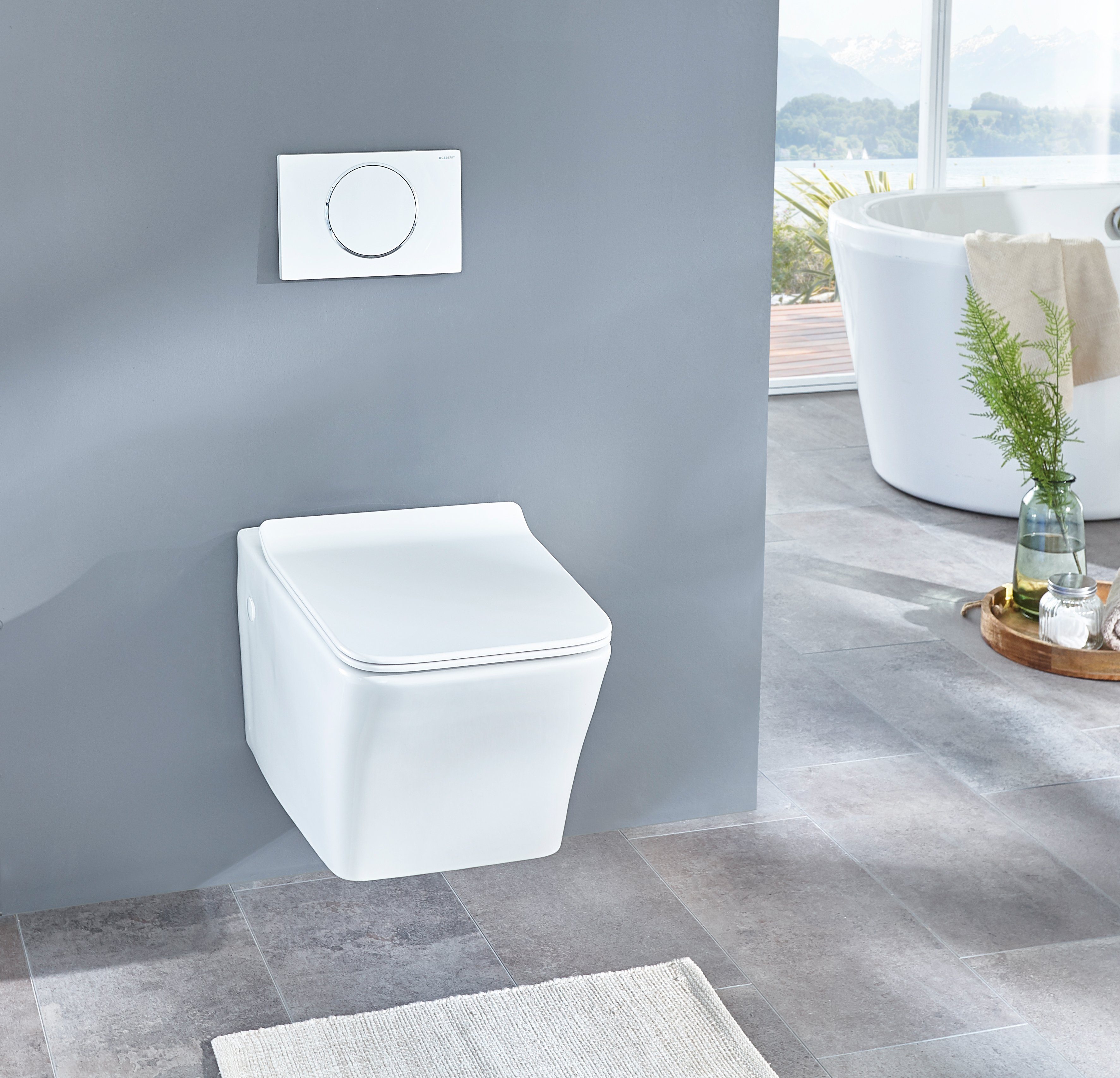 welltime Tiefspül-WC Trento eckig, wandhängend, Spülrandloses Tiefspül-WC, inkl. ToilettenSitz mit Softclose.