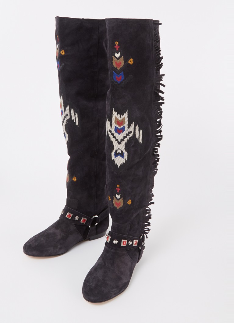 Cizme până la genunchi Slava din piele întoarsă de la Isabel Marant, împodobite cu broderie.