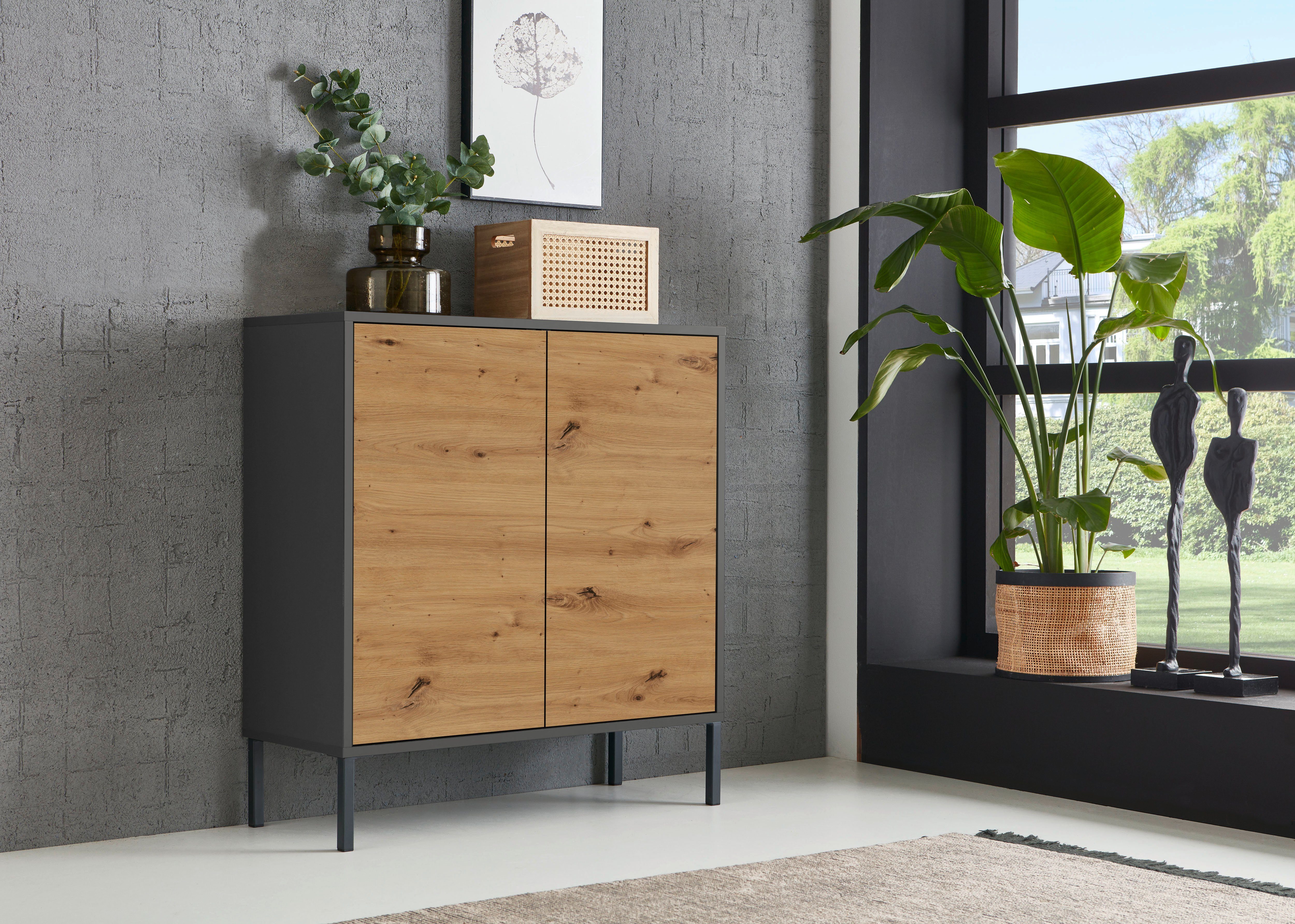 BMG Möbel Schuhkommode Mailand 4 (Schuhschrank Aktenschrank Kommode Anrichte, mit hochwertigen Metallfüßen), Push-to-Open-Funktion