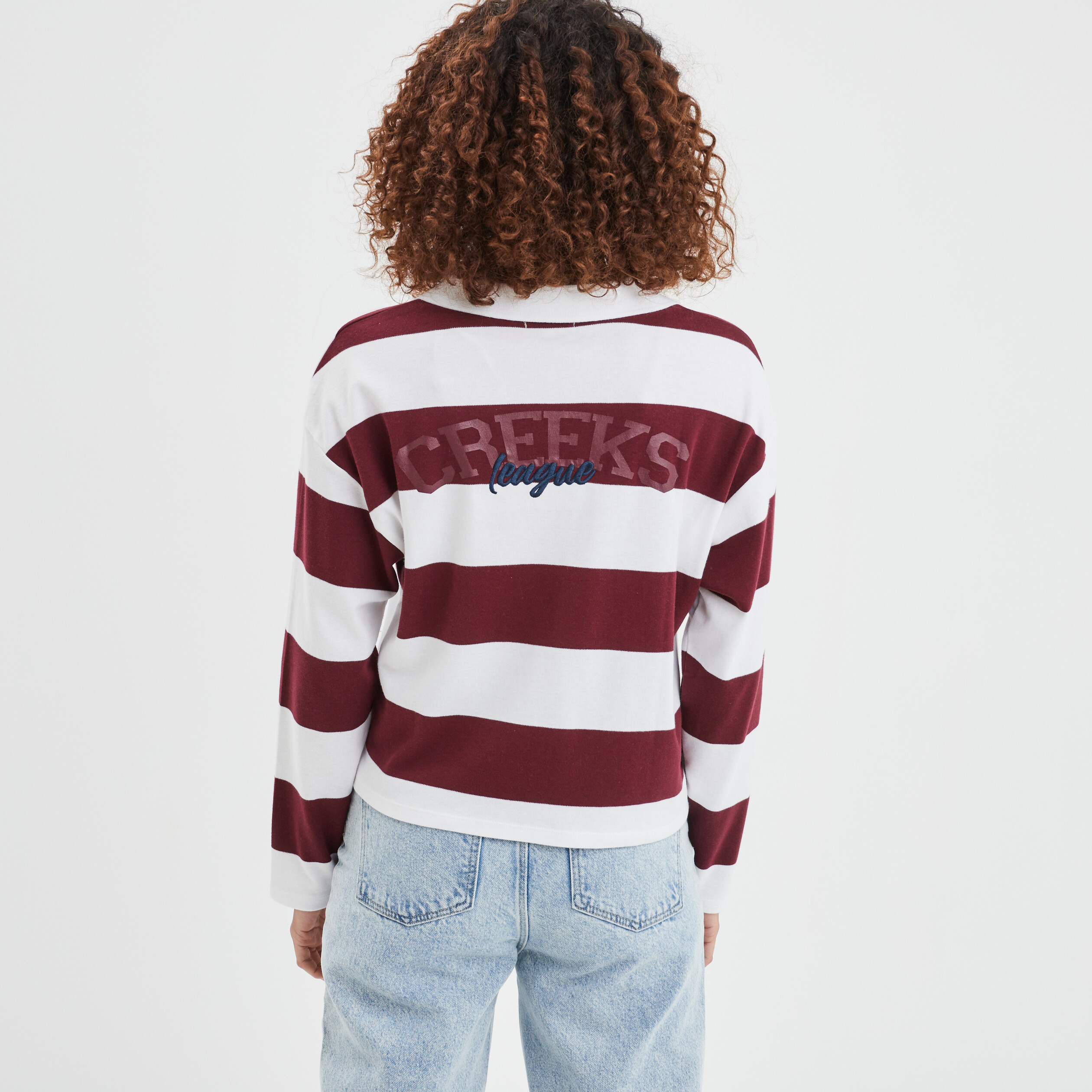 T-shirt col en V manches longues Creeks bordeaux femme | La Halle