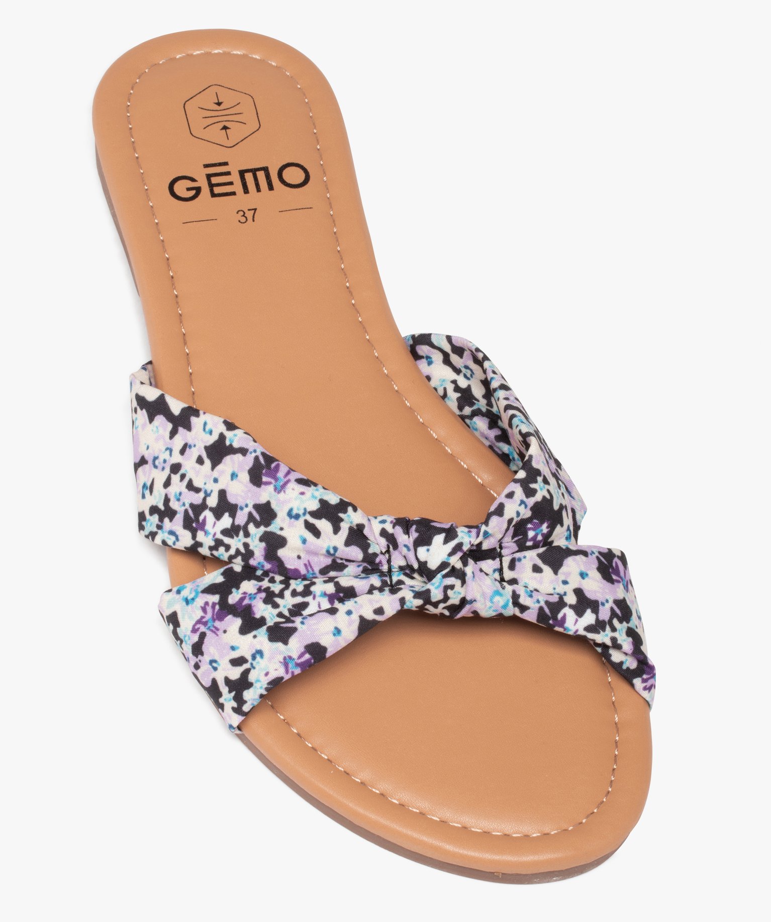 Mules femme à talon plat et dessus en toile drapée noir | GEMO