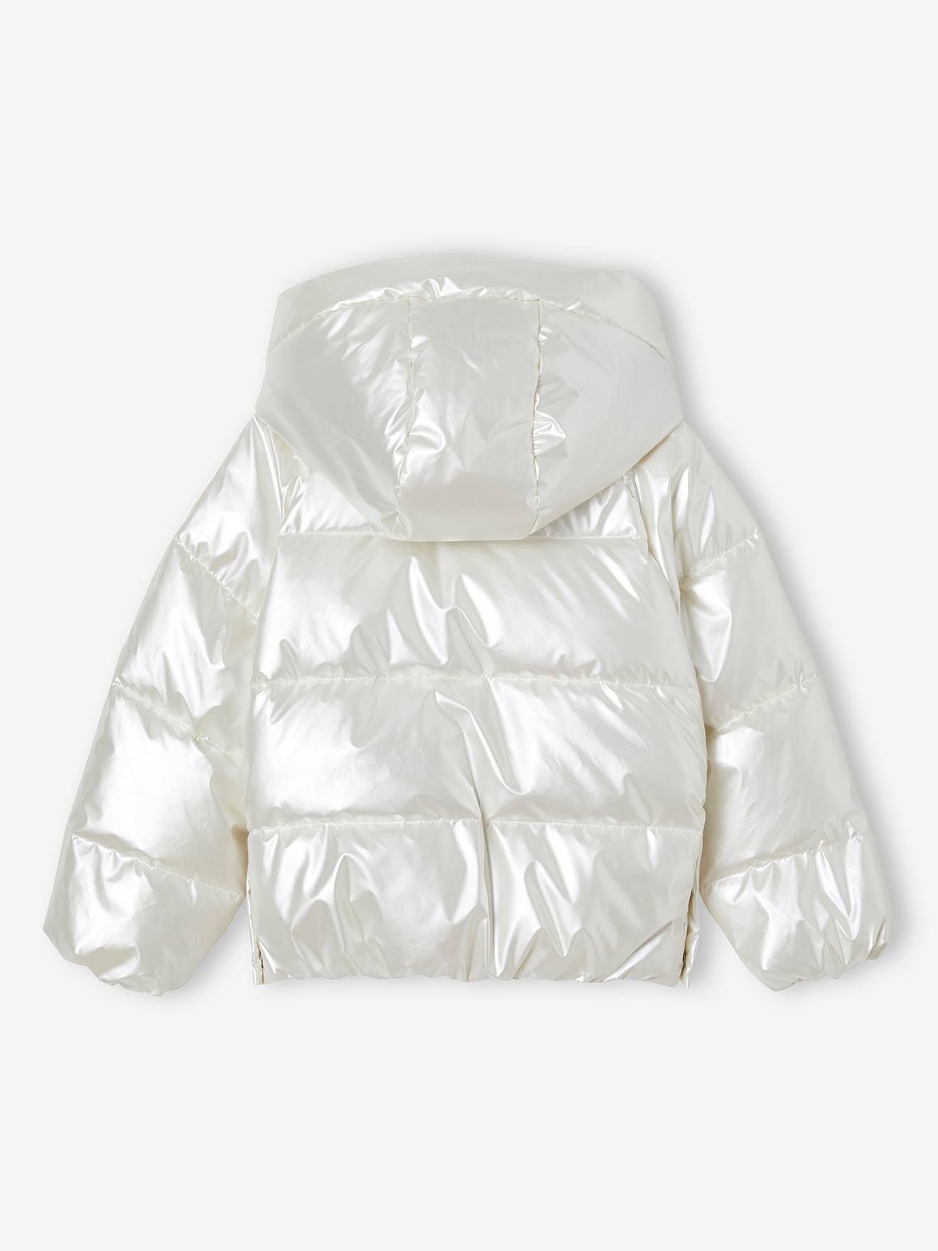 Doudoune à capuche effet nacré fille doublée maille polaire écru