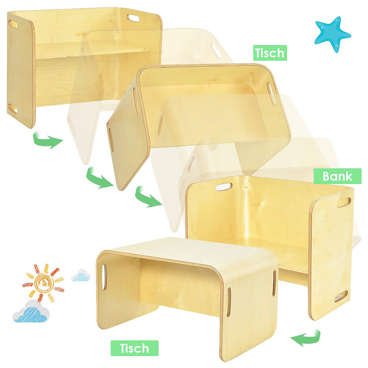 Kindersitzgrupppe 3tlg. Kindertisch Birke